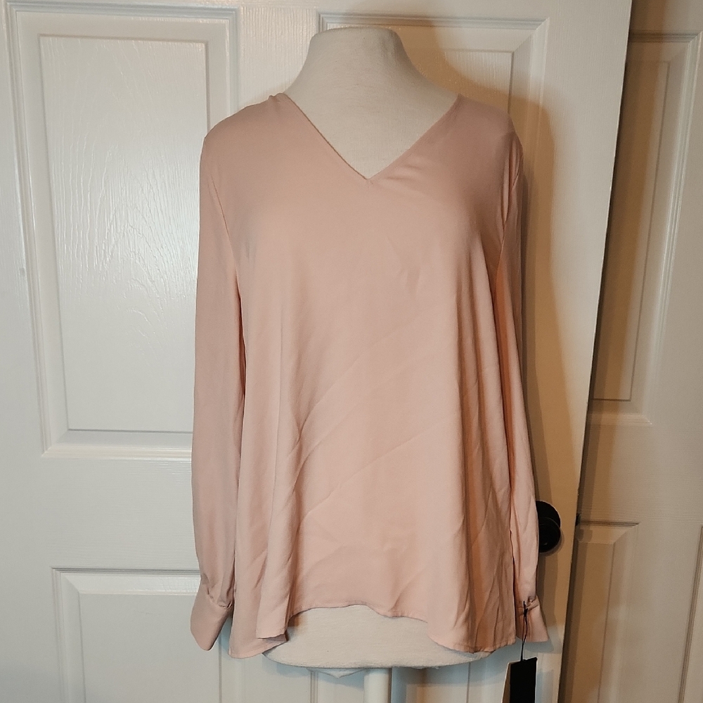 NWT Halogen Pink Smoke V-Neck, Long Sleeve Blouse